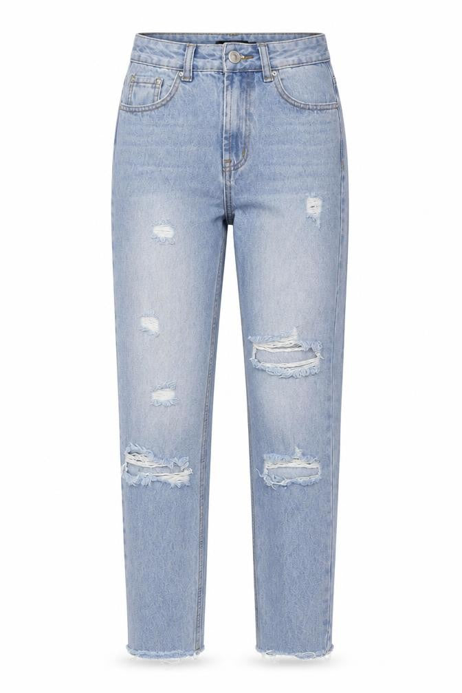 PRETTYLITTLETHING Women Blue Distressed Mom Jeans 2XS
