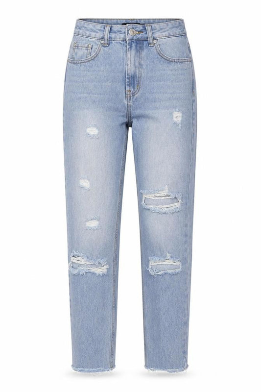 PrettyLittleThing Women Blue Distressed Mom Jeans 2XS