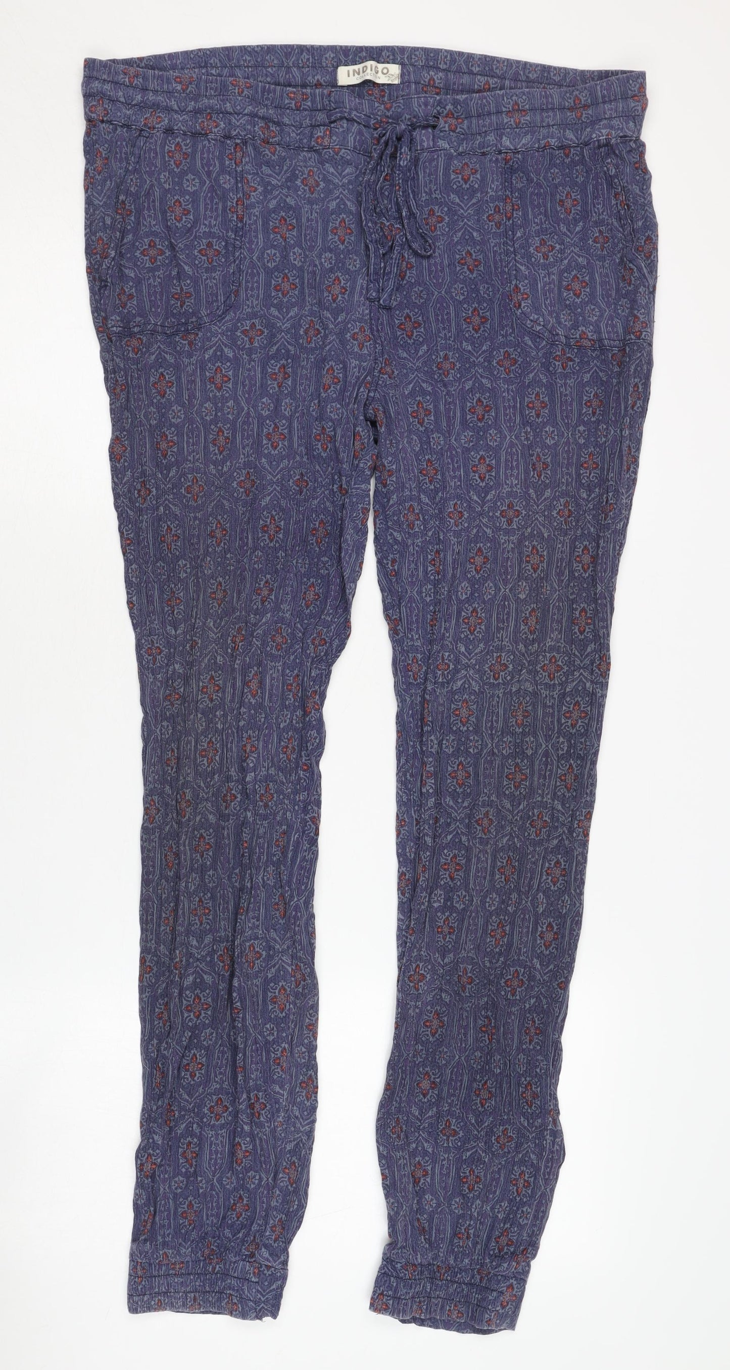 Marks and Spencer Women's Blue Floral Trousers Size 16