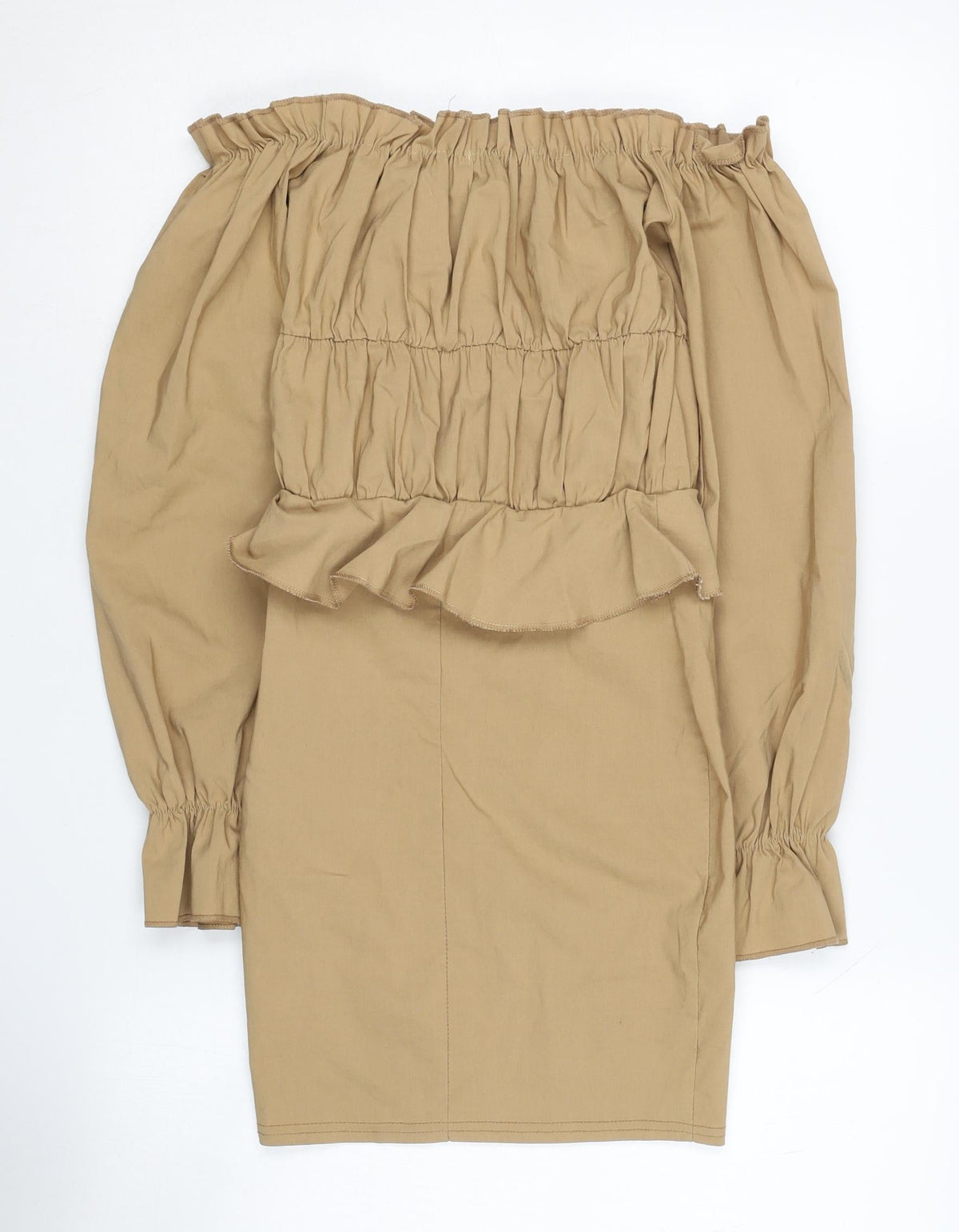 I Saw It First Women's Beige Off Shoulder Ruffle Dress, Size 6