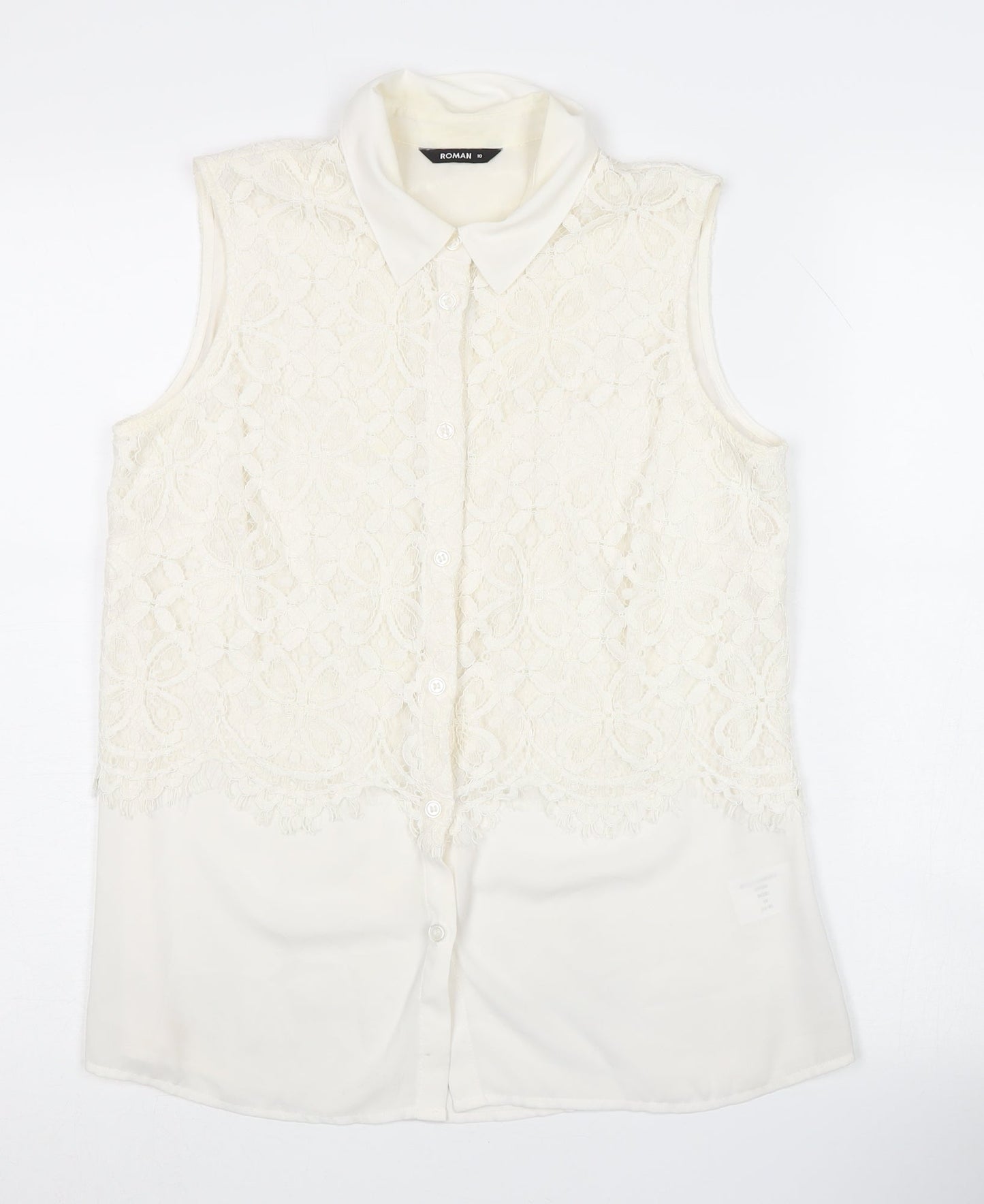 Roman Women’s Ivory Lace Blouse Size 10 Sleeveless