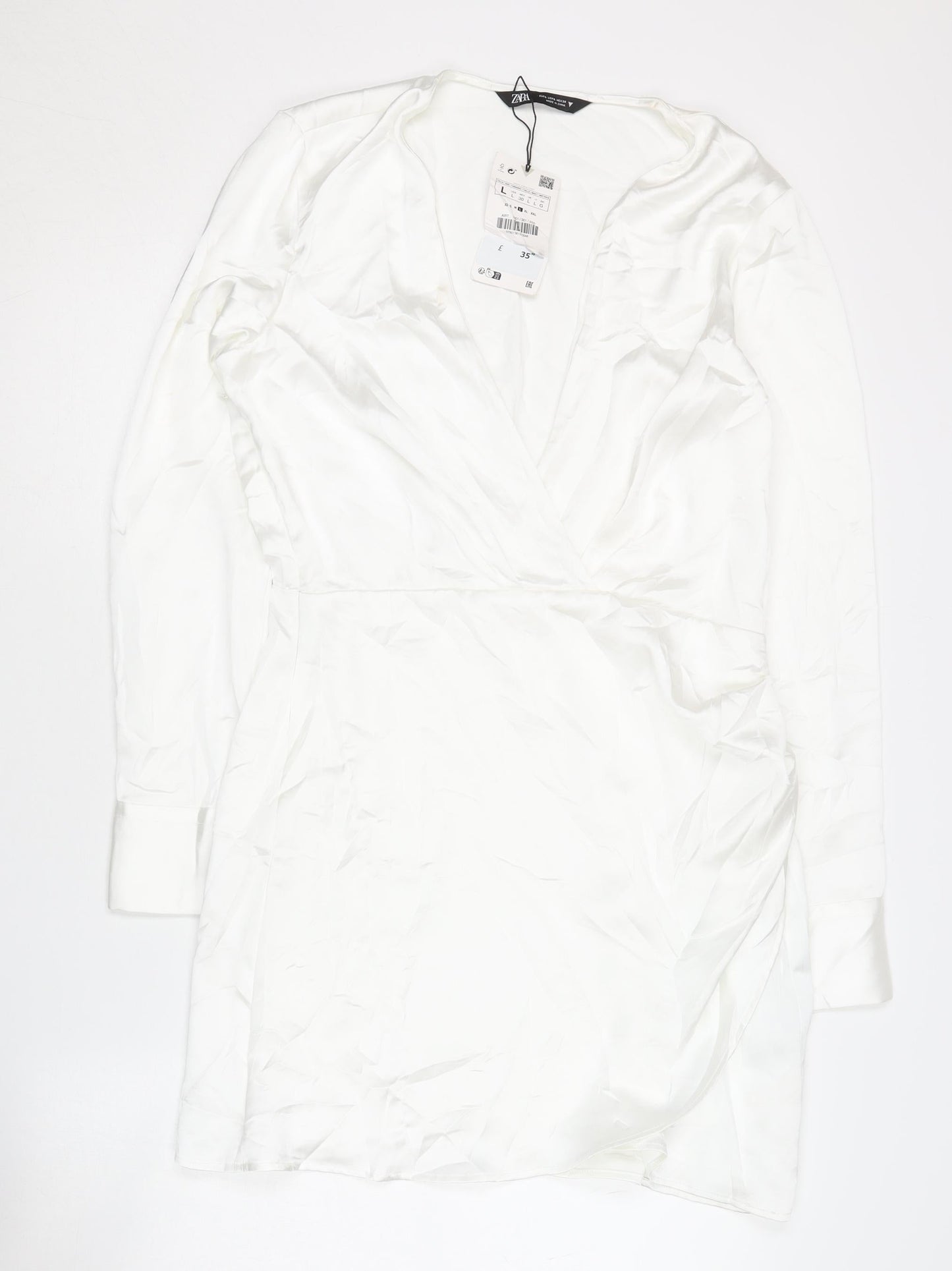 Zara Women's White Long Sleeve V-Neck Dress Size 12