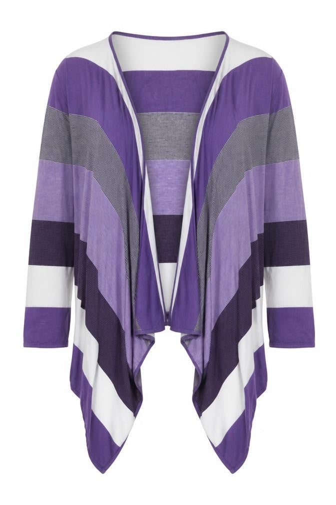 Marks & Spencer Women's Purple Striped Open Front Cardigan Size 14