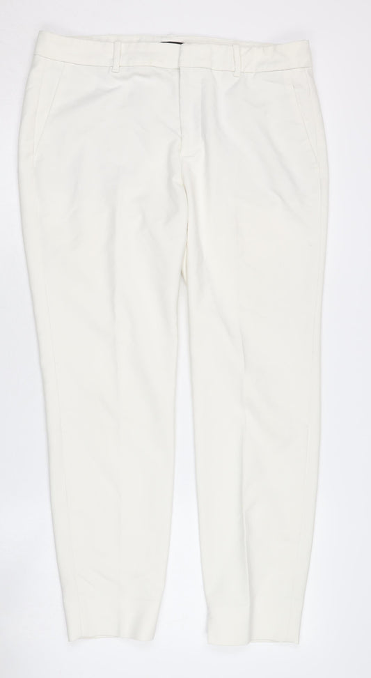 Zara Women's White Trousers, Size 14, Cotton Blend