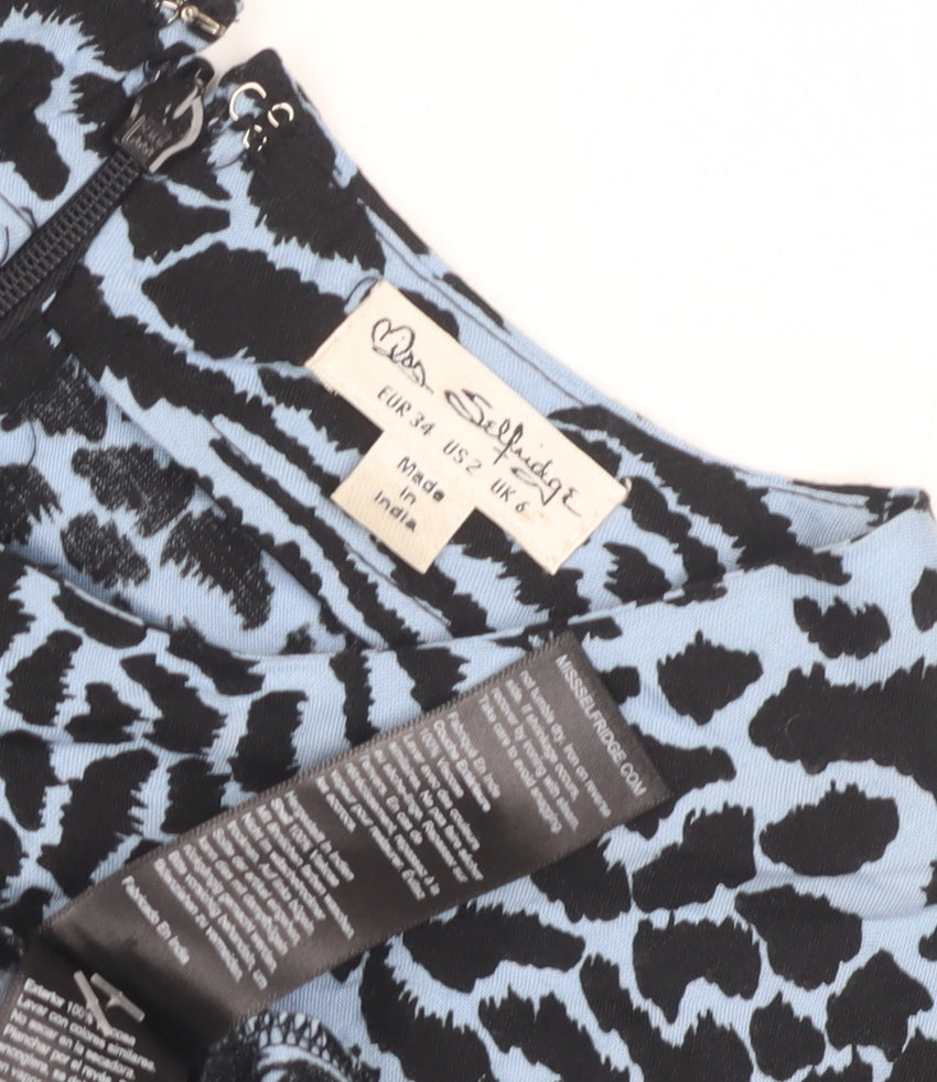 Miss Selfridge Women's Blue Animal Print Dress Size 6