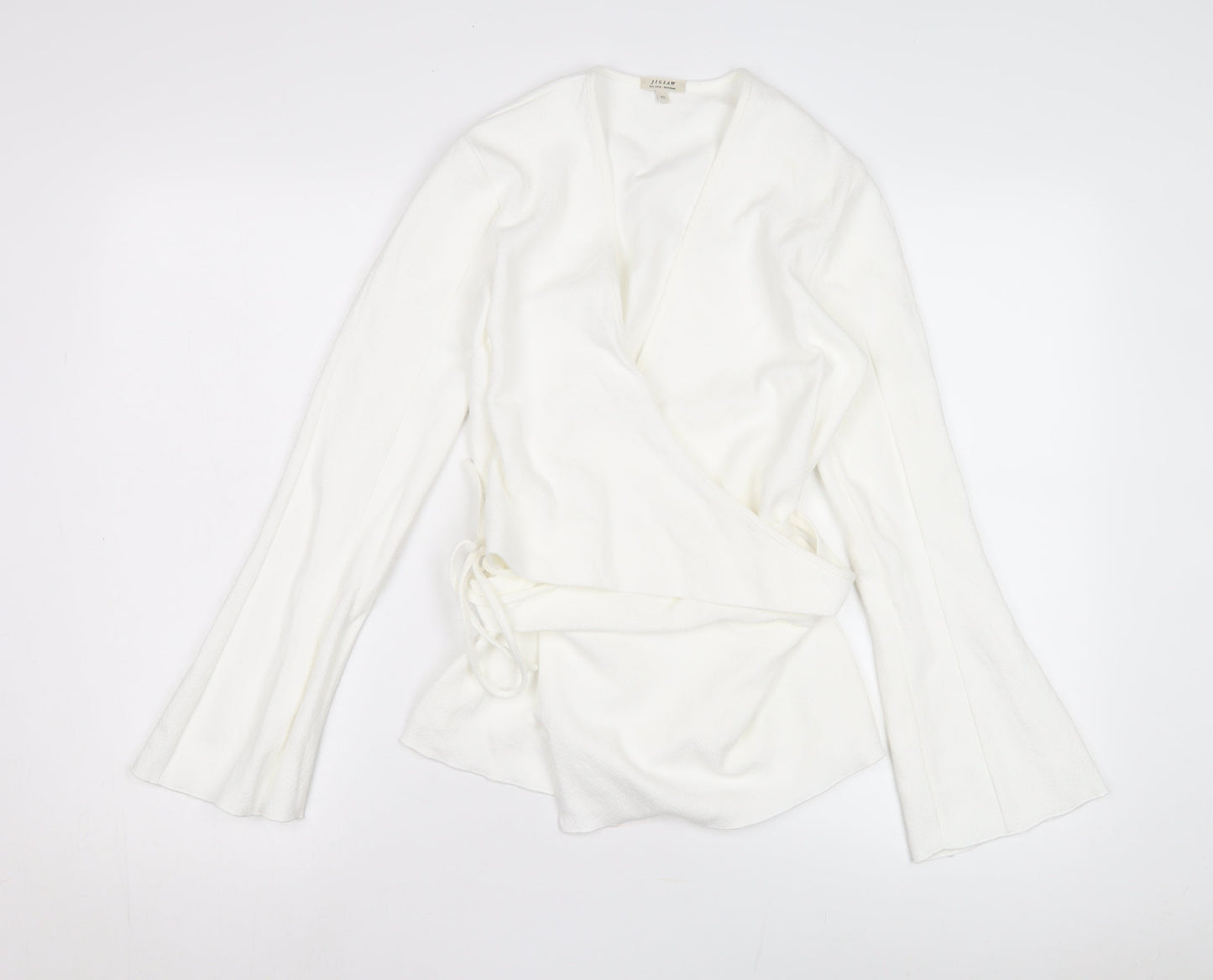 Jigsaw Women's White Wrap Top XS Kimono Sleeve