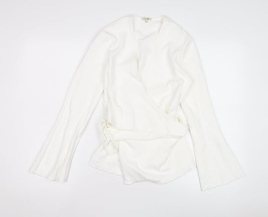 Jigsaw Women's White Wrap Top XS Kimono Sleeve