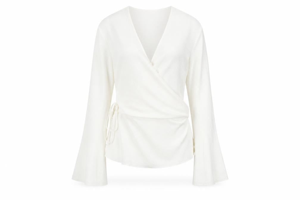 Jigsaw Women's White Wrap Top XS Kimono Sleeve
