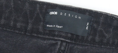 Close-up detail of ASOS DESIGN Women's Black Straight Jeans, size 10