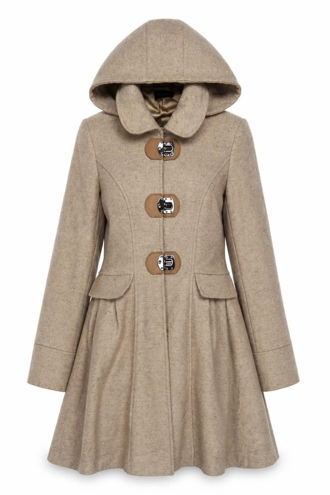 Topshop Women's Beige Hooded Coat Size 2 with Toggles