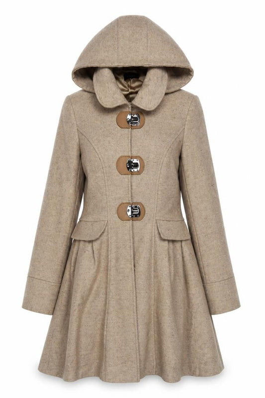 Topshop Women's Beige Hooded Coat Size 2 with Toggles
