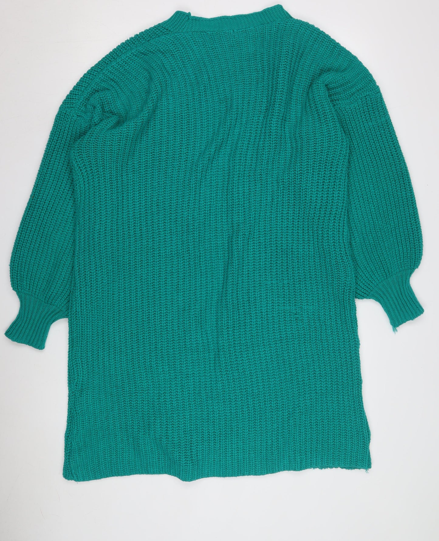 QED London Women's Green Open Front Cardigan Size 2 Chunky Knit