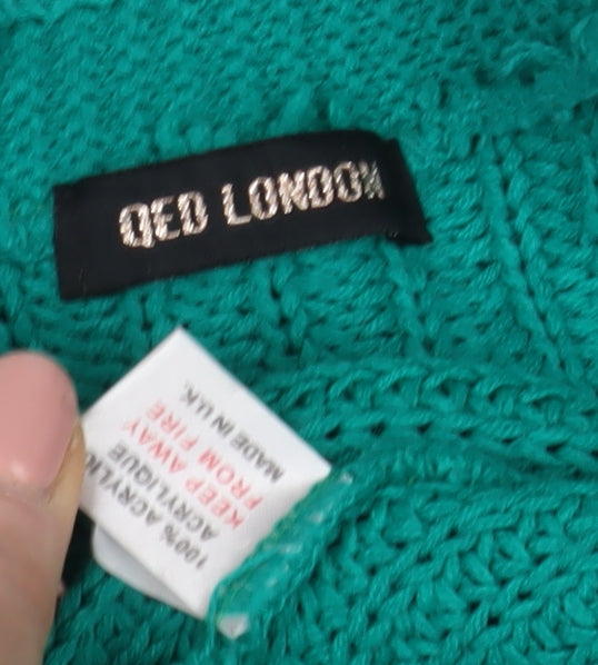 QED London Women's Green Open Front Cardigan Size 2 Chunky Knit