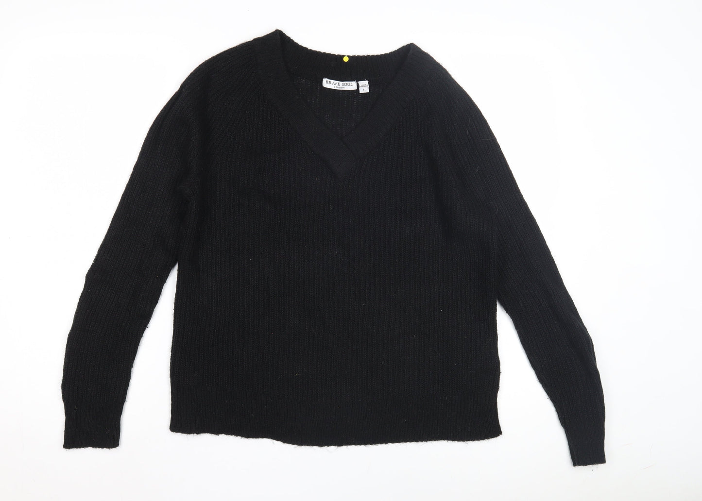 Brave Soul Women's Black V-Neck Pullover Jumper S