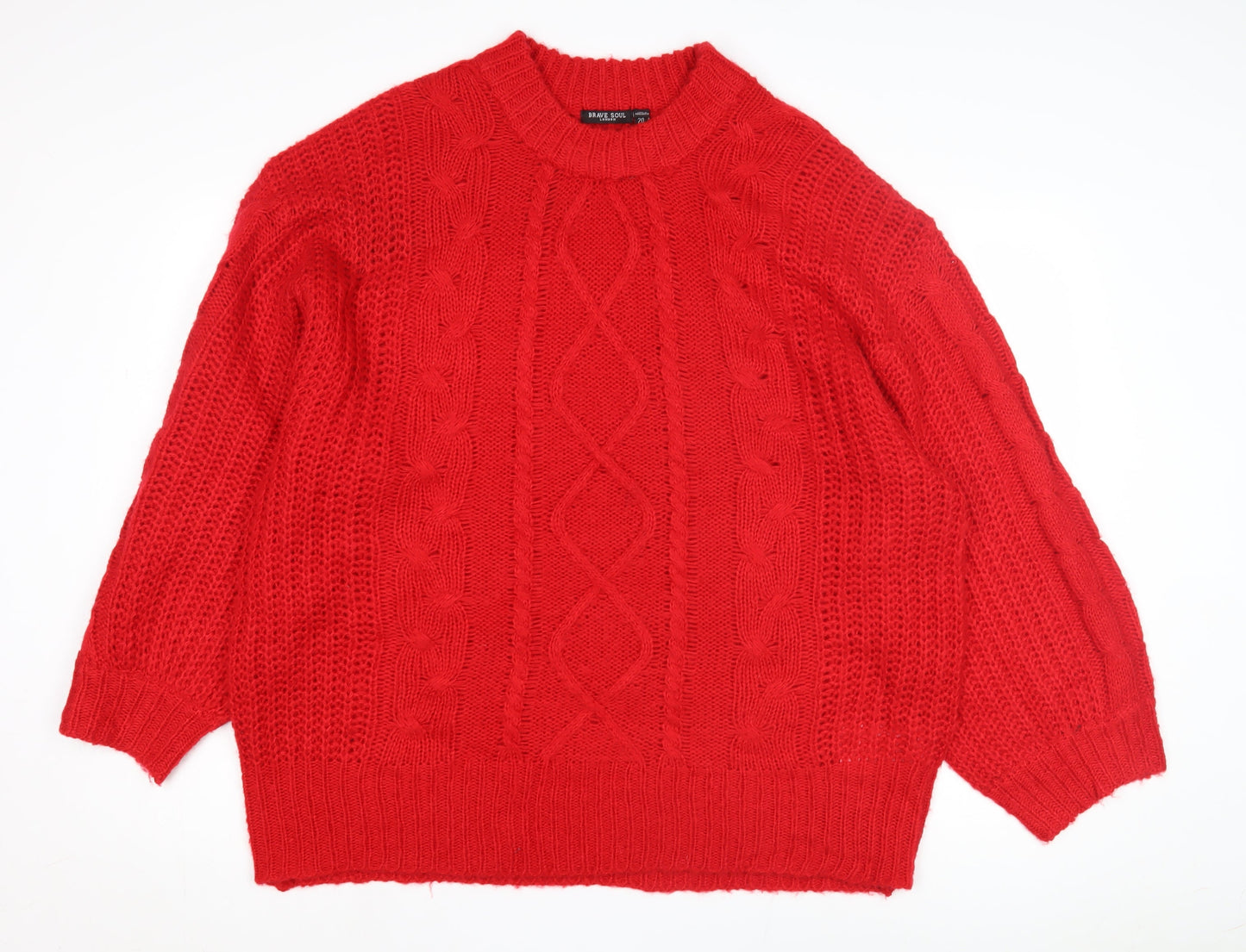 Brave Soul Women's Red Pullover Jumper, 2XL, Cable-Knit