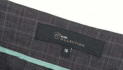 Close-up detail of Evie Collection Women's Grey Plaid Trousers, size 16