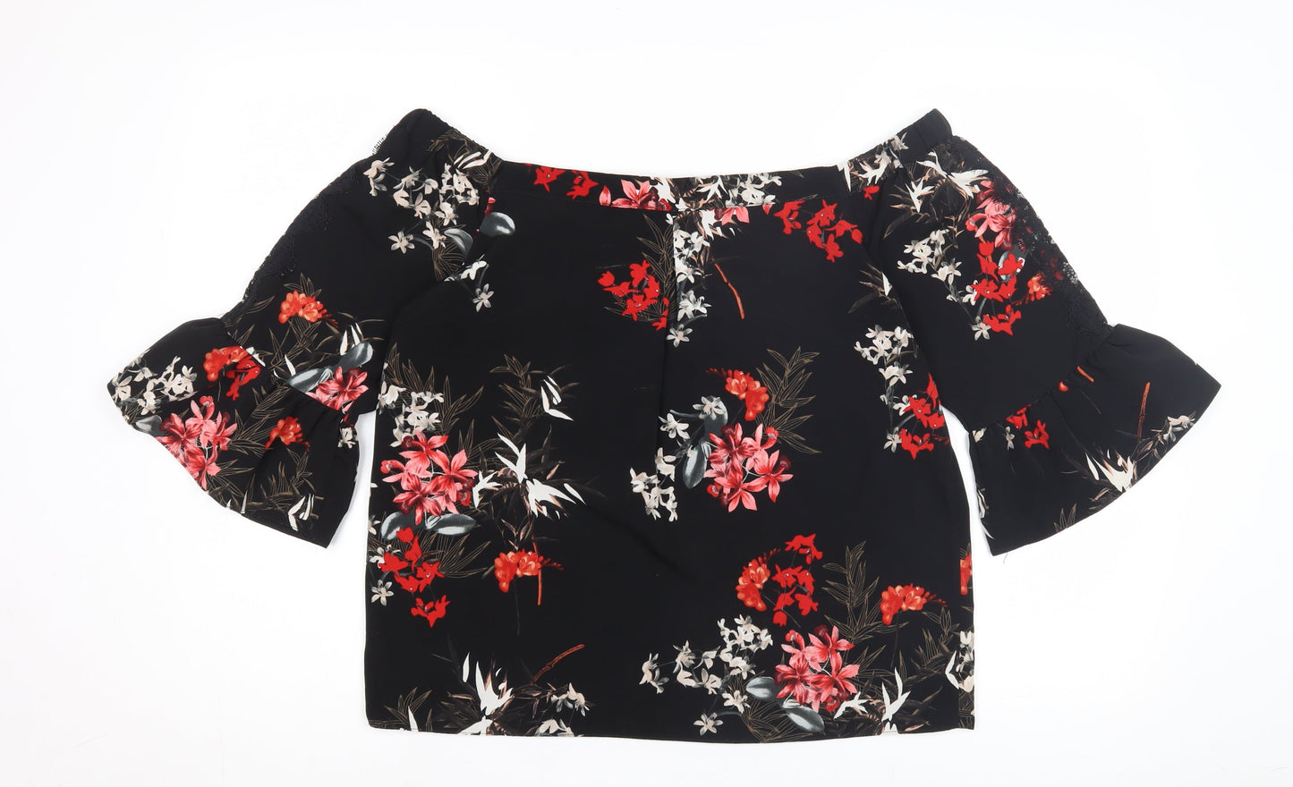 Miss Selfridge Women’s Black Floral Off Shoulder Top