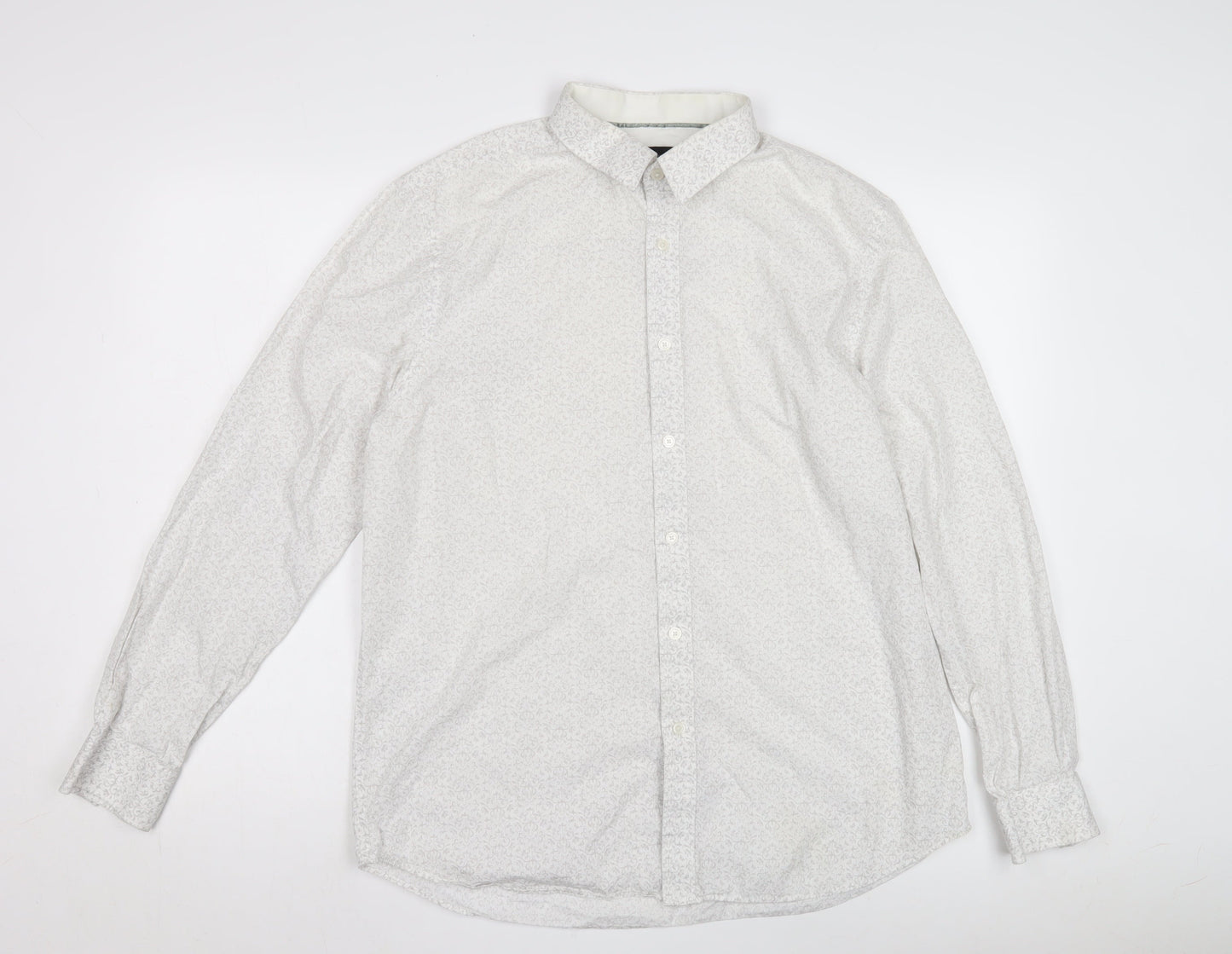Men's White Casual Button-Up Shirt, Size L, Graphic Print