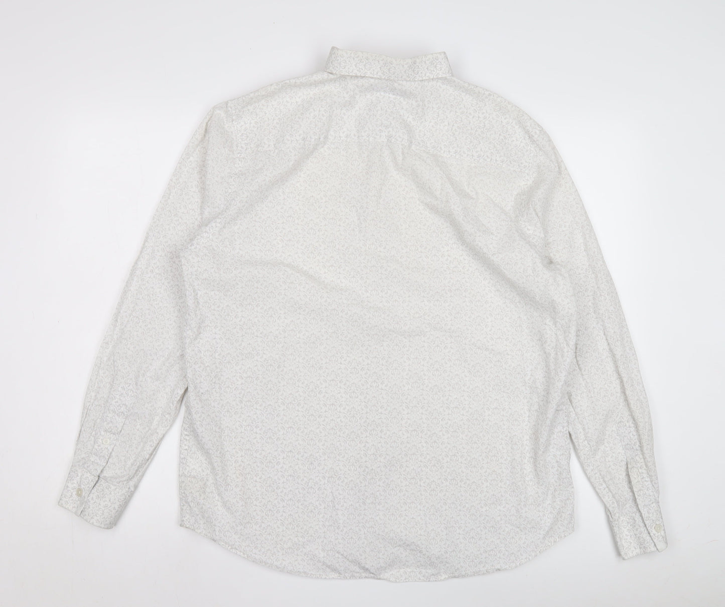 Men's White Casual Button-Up Shirt, Size L, Graphic Print
