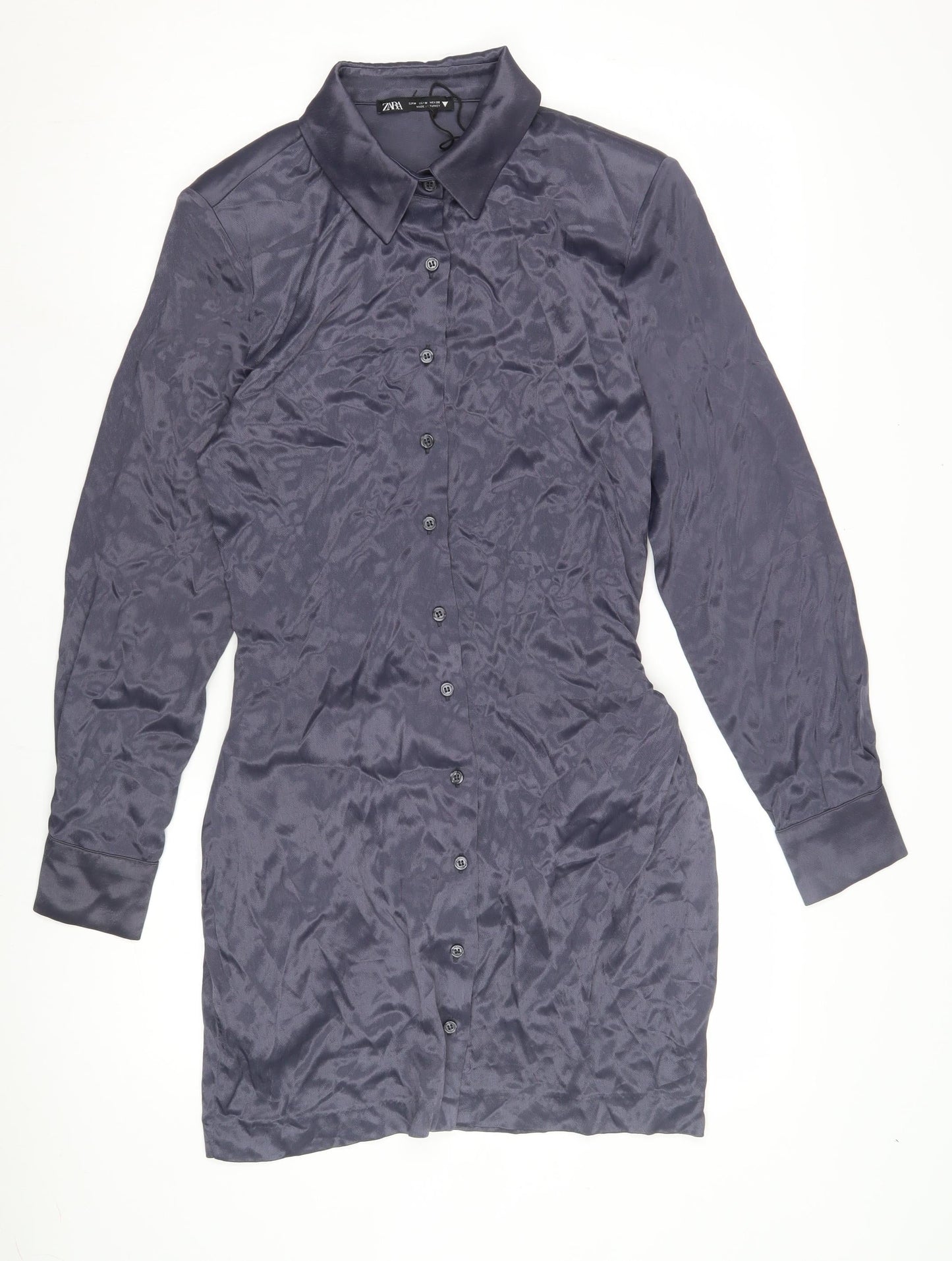 Zara Women's Blue Collared Shirt Dress M