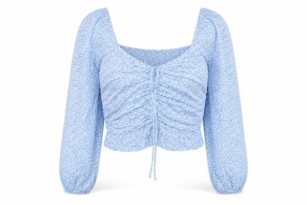 H&M Blue Floral Women's Cropped Blouse UK 8