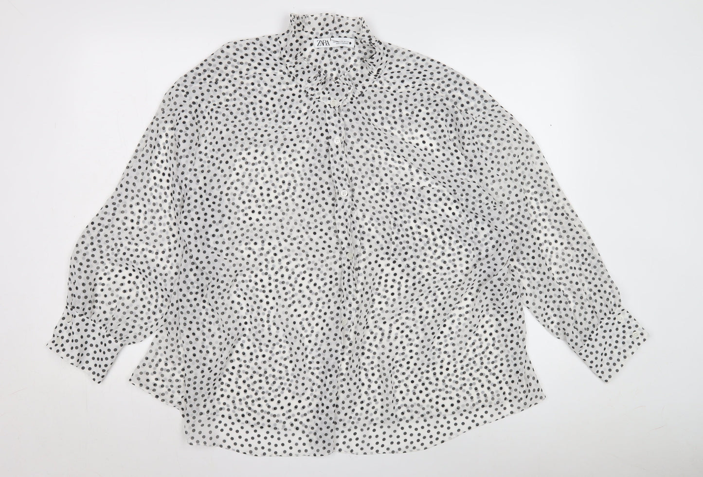 Zara Women's White Polka Dot Button-Up Shirt XS