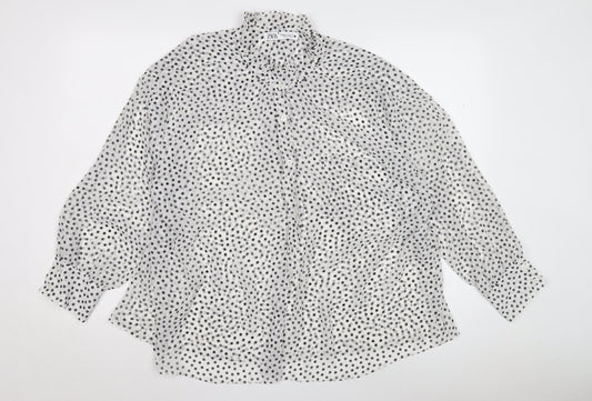 Zara Women's White Polka Dot Button-Up Shirt XS