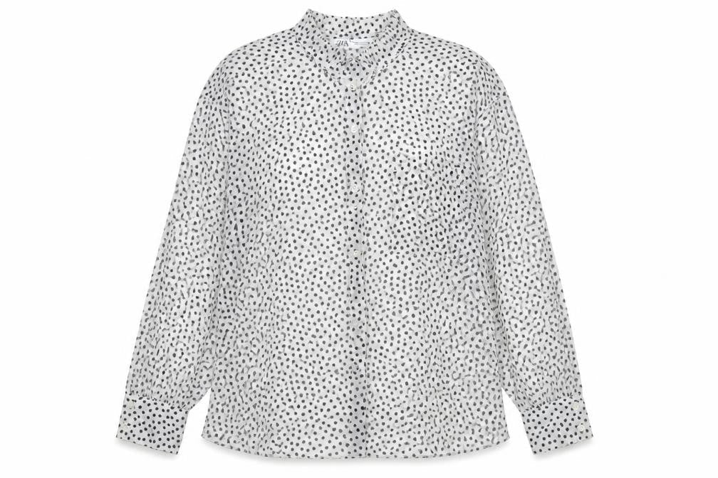 Zara Women's White Polka Dot Button-Up Shirt XS