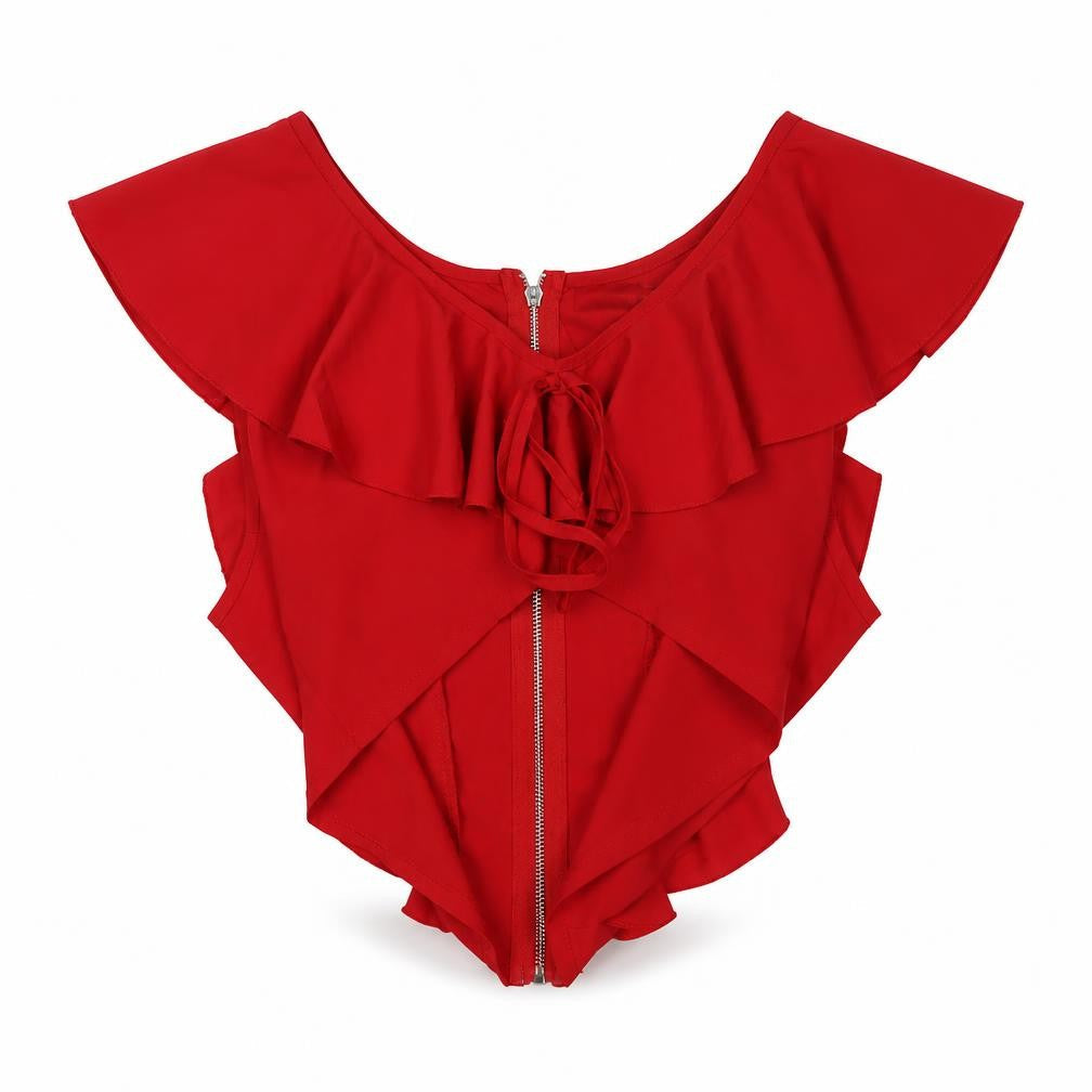 PrettyLittleThing Red Ruffle Wrap Blouse Size 16