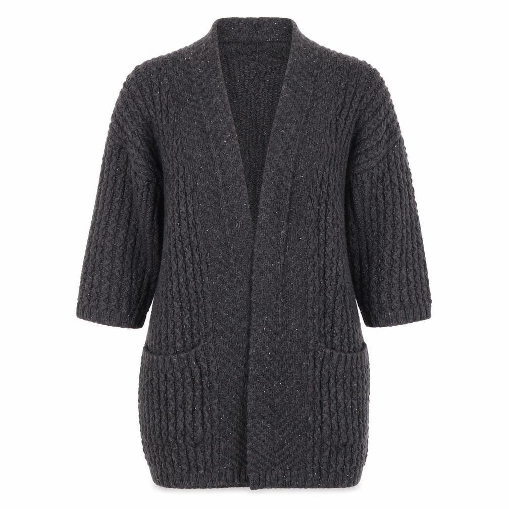 Fat Face Women’s Grey Cable-Knit Open Front Cardigan