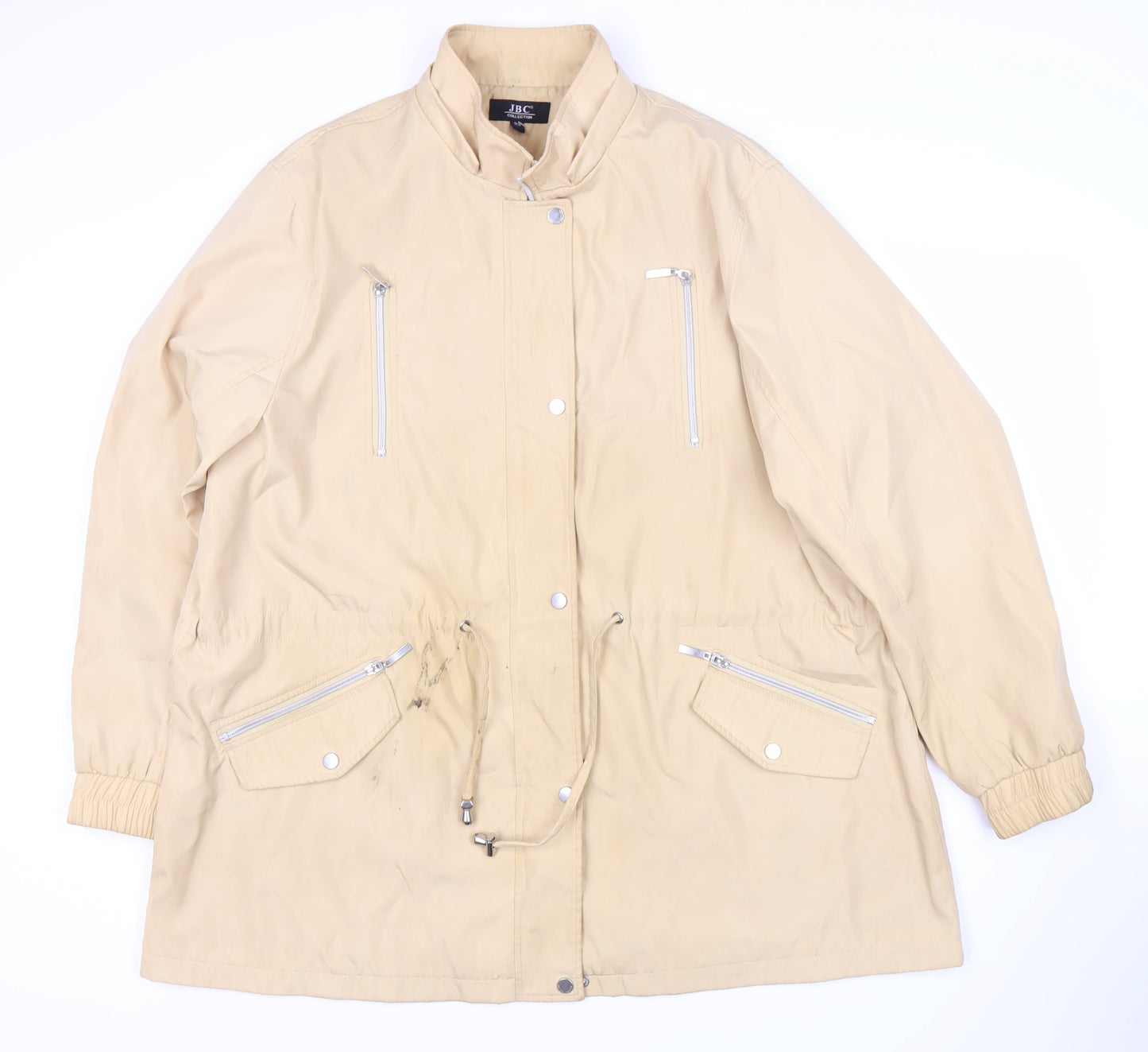 JBC Women's Beige Long Jacket with Zipped Pockets - Size 14
