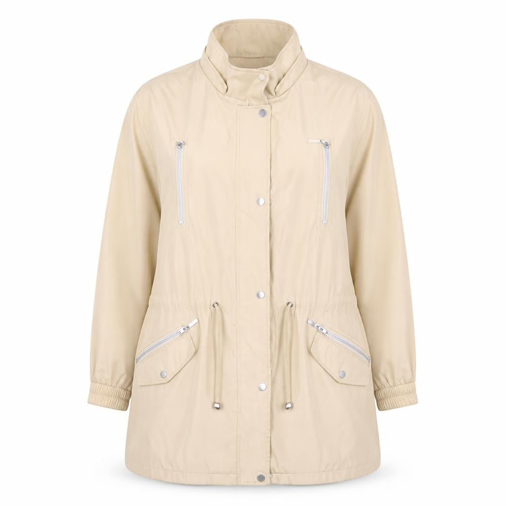 JBC Women's Beige Long Jacket with Zipped Pockets - Size 14
