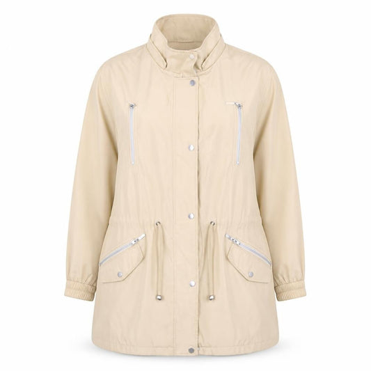 JBC Women's Beige Long Jacket with Zipped Pockets - Size 14