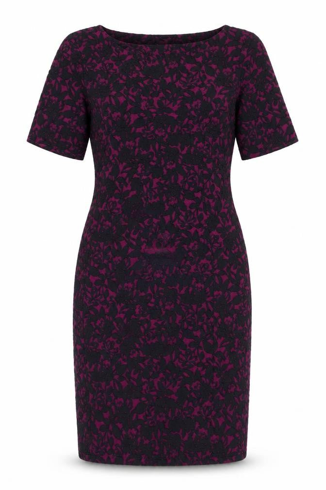 Wallis Women Purple Floral Dress, Size 12, Half Sleeve