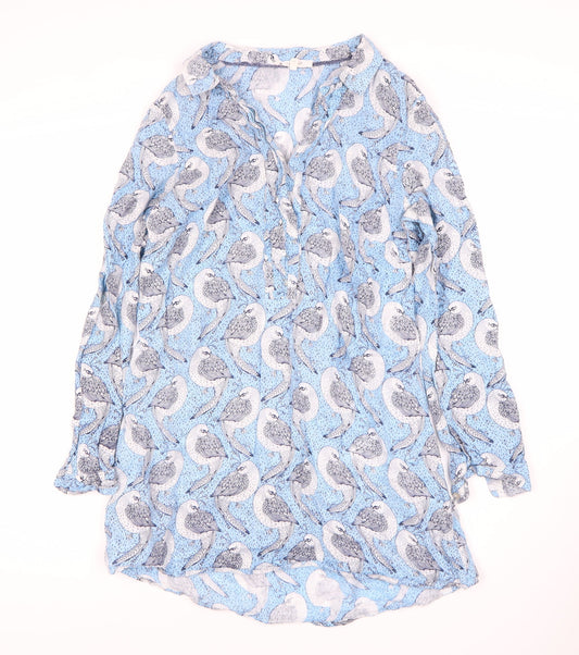 White Stuff Women's Blue Parrot Print Tunic Blouse Size 10