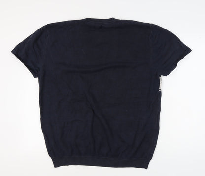 Next Men's Blue Striped 2XL Cotton Pullover Jumper