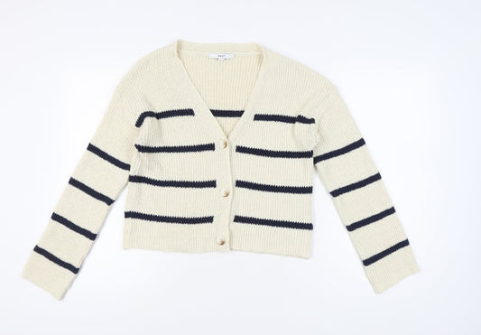 Next Women Ivory Striped Cardigan S V-Neck