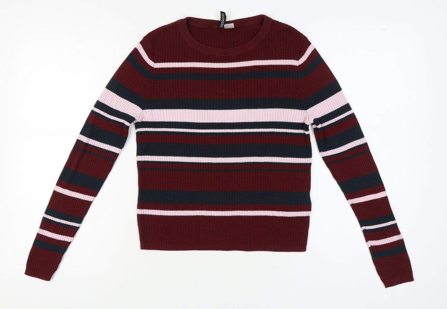 H&M Women's Multicoloured Striped Pullover Jumper, Size L