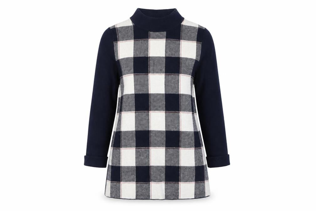 Max Studio Women's L Blue Check Mock Neck Jumper