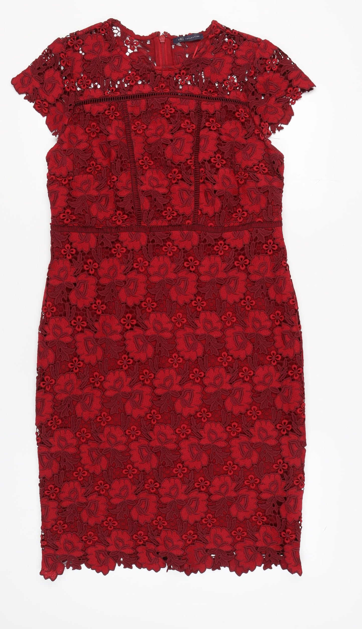 Marks & Spencer Women’s Red Floral Lace Dress Size 14