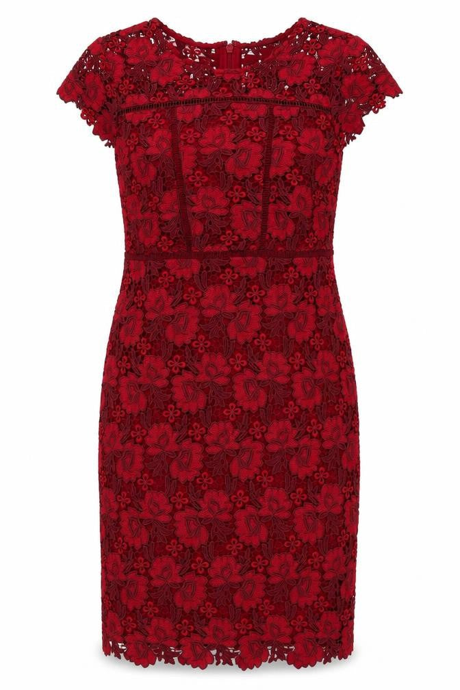 Marks & Spencer Women’s Red Floral Lace Dress Size 14