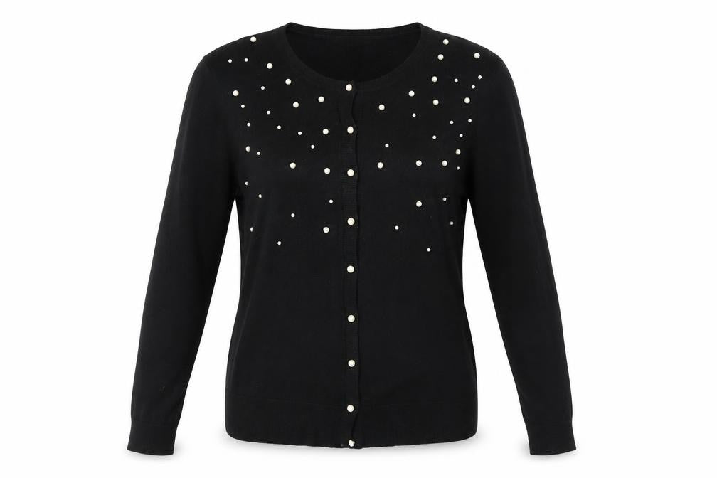 Jeanne Pierre Women's Black Beaded Cardigan L