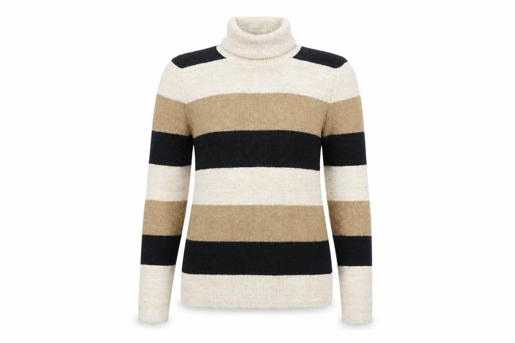 Isabella D. Women's Black Beige Striped Pullover Jumper S