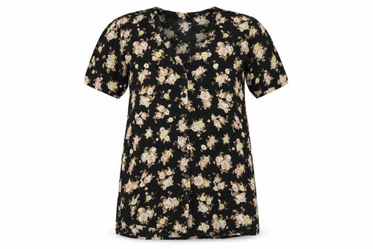 Motel Rocks Women Black Floral Short Sleeve V-Neck Dress