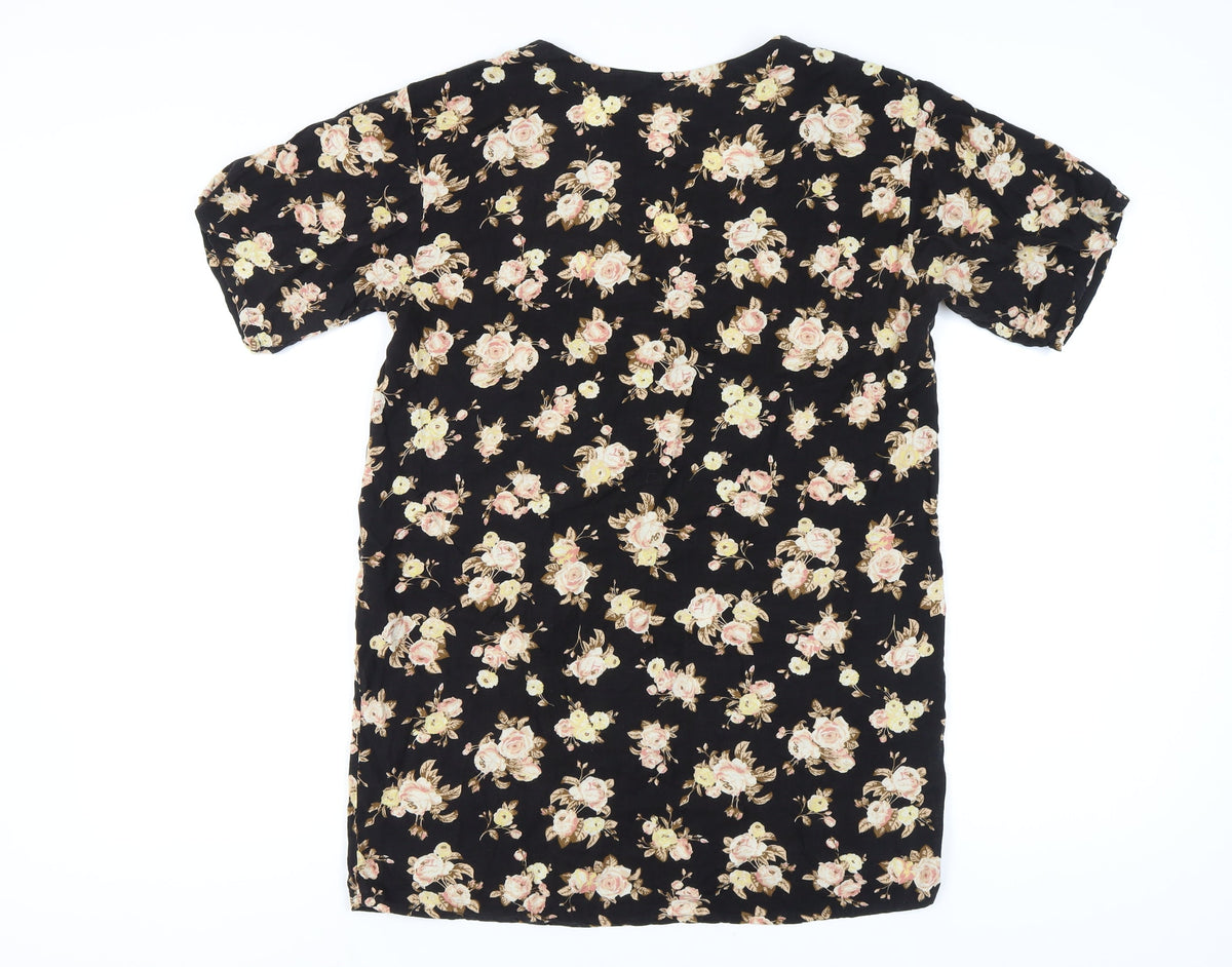 Motel Women Black Floral Short Sleeve V-Neck Dress