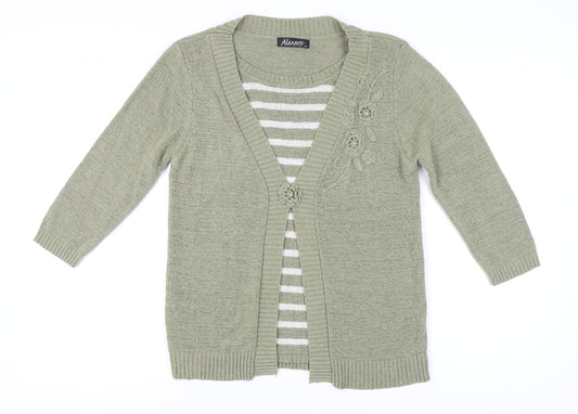 Alexara Women's Green Cardigan, M, V-Neck, 3/4 Sleeve