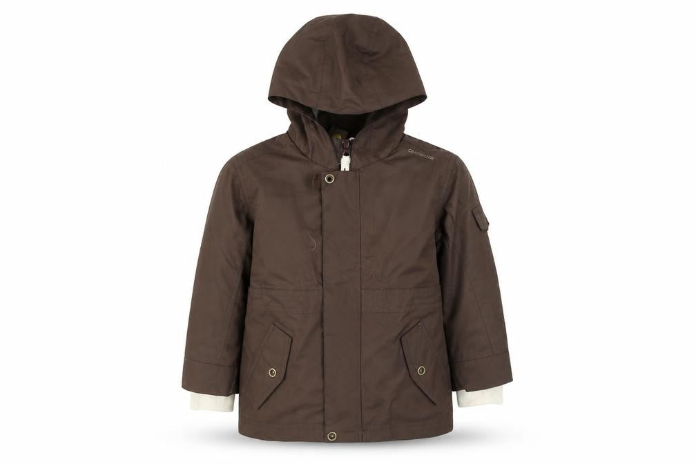 Quechua Boys Brown Parka Jacket, Hooded Mid-Length 2 Years