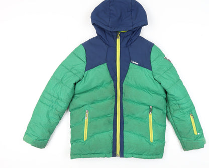 Additional front view of Wedze boys’ green puffer jacket - 10 years