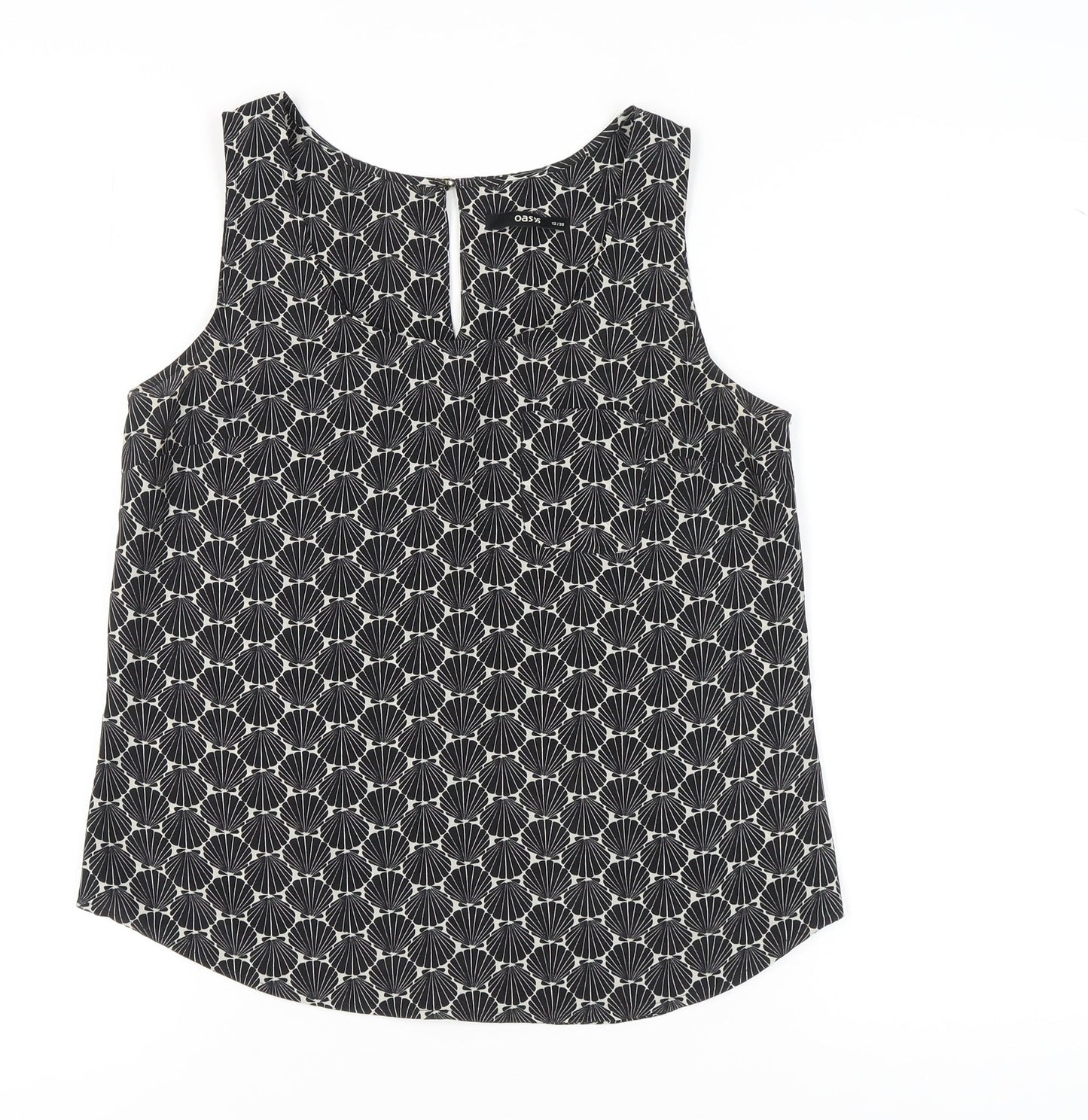 Oasis Women's Black Geometric Sleeveless Blouse Size 12