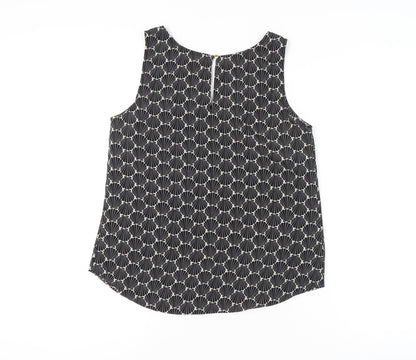Oasis Women's Black Geometric Sleeveless Blouse Size 12